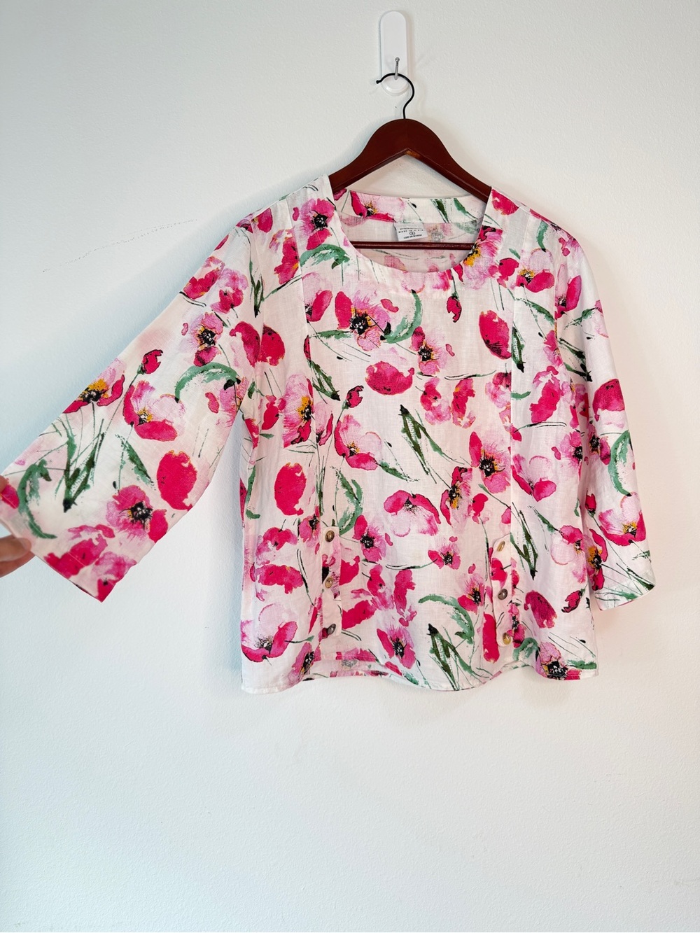 Color Me Cotton 100% Linen Pink Floral‎ Top Womens Small Boho Cottagecore Fairy
